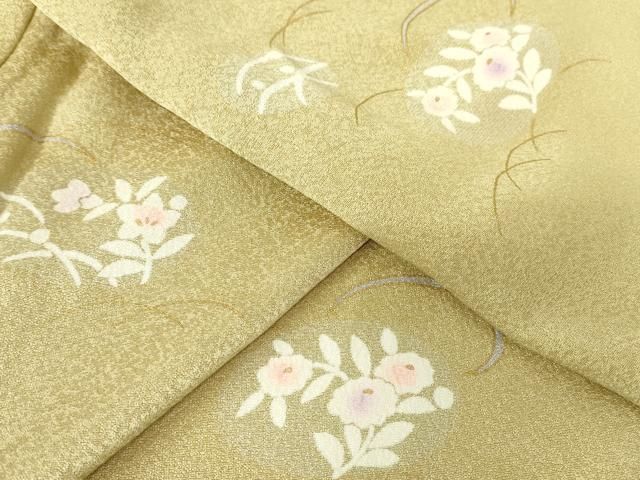 平和屋着物▽上質な小紋　単衣　芝に草花　金彩　正絹　逸品　DABE4168az 平和屋着物▽上質な小紋 単衣 芝に草花 金彩 正絹 逸品 DABE4168az