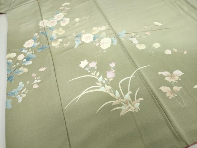 平和屋着物●訪問着　友禅　作家物　地紙草花文　暈し染め　正絹　逸品　DABD9579ud 平和屋着物○訪問着 友禅 作家物 草花文 暈し染め 正絹 逸品
