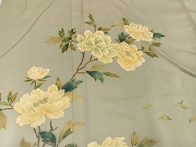 平和屋着物●漆工芸作家　金森一博　訪問着　手描き　枝花文　暈し染め　金彩　正絹　逸品　AABH6877ph 平和屋着物○漆工芸作家 金森一博 訪問着 手描き 枝花文 暈し染め 金彩