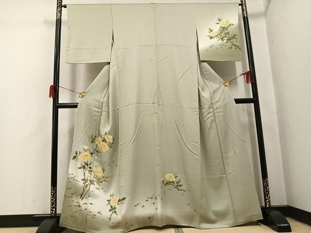平和屋着物●漆工芸作家　金森一博　訪問着　手描き　枝花文　暈し染め　金彩　正絹　逸品　AABH6877ph 平和屋着物○漆工芸作家 金森一博 訪問着 手描き 枝花文 暈し染め 金彩