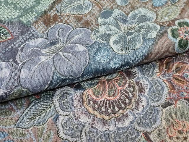 平和屋着物▽上質なお召　単衣　天目織　更紗花文　正絹　逸品　CABF4421rv 平和屋着物▽上質なお召 単衣 天目織 更紗花文 正絹 逸品 CABF4421rv