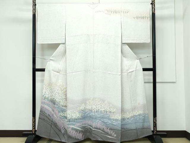 平和屋着物▽訪問着　単衣　訪問着　作家物　樹林花文　暈し染め　正絹　逸品　CABF4423rv 平和屋着物▽訪問着 単衣 訪問着 作家物 樹林花文 暈し染め 正絹 逸品