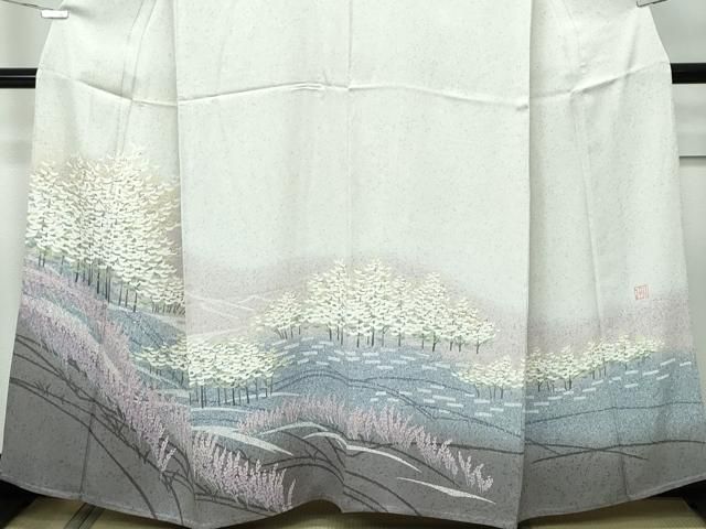 平和屋着物▽訪問着　単衣　訪問着　作家物　樹林花文　暈し染め　正絹　逸品　CABF4423rv 平和屋着物▽訪問着 単衣 訪問着 作家物 樹林花文 暈し染め 正絹 逸品