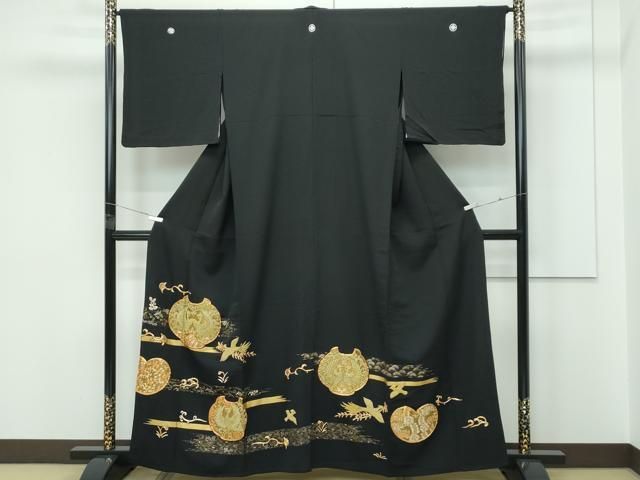 平和屋着物▽豪華黒留袖　単衣　駒刺繍　中国三大刺繍　相良刺繍　花喰い鳥鳳凰唐草文　金彩　正絹　逸品　CABF4424rv 平和屋着物▽豪華黒留袖 単衣 駒刺繍 中国三大刺繍 相良刺繍 花喰い鳥