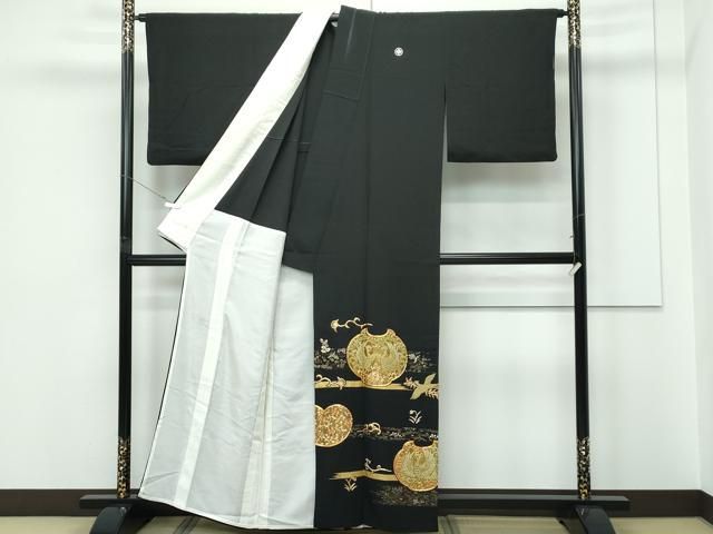 平和屋着物▽豪華黒留袖 単衣 駒刺繍 中国三大刺繍 相良刺繍 花喰い鳥