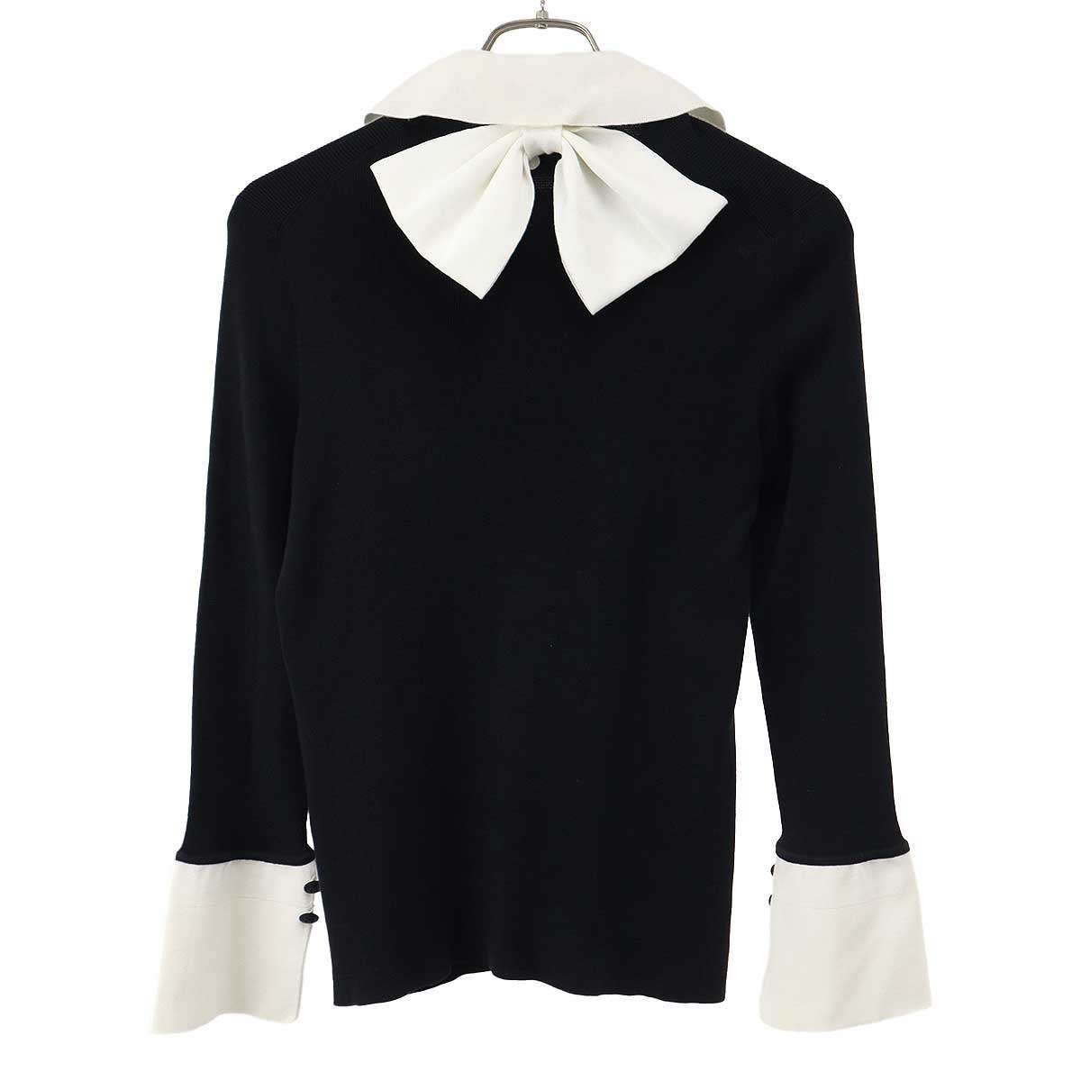 CHANEL シャネル 2007SS ロングスリーブ リボンニットポロシャツ P30858K00469 ブラック×ホワイト 42 CHANEL シャネル 2007SS ロングスリーブ リボンニットポロシャツ