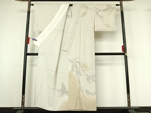 平和屋着物▽訪問着　単衣　作家物　手描き　枝葉文　暈し染め　正絹　逸品　AABH5743jh 平和屋着物▽訪問着 単衣 作家物 手描き 枝葉文 暈し染め 正絹 逸品