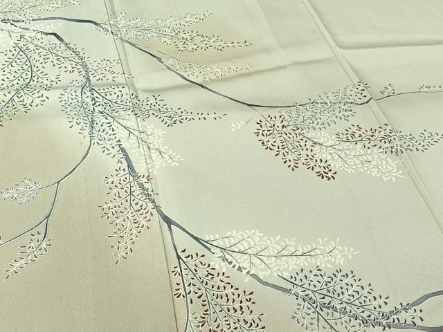 平和屋着物▽訪問着　単衣　作家物　手描き　枝葉文　暈し染め　正絹　逸品　AABH5743jh 平和屋着物▽訪問着 単衣 作家物 手描き 枝葉文 暈し染め 正絹 逸品