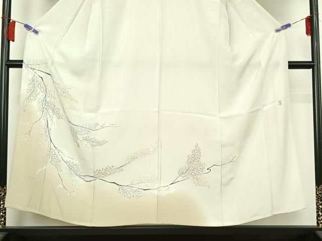 平和屋着物▽訪問着　単衣　作家物　手描き　枝葉文　暈し染め　正絹　逸品　AABH5743jh 平和屋着物▽訪問着 単衣 作家物 手描き 枝葉文 暈し染め 正絹 逸品