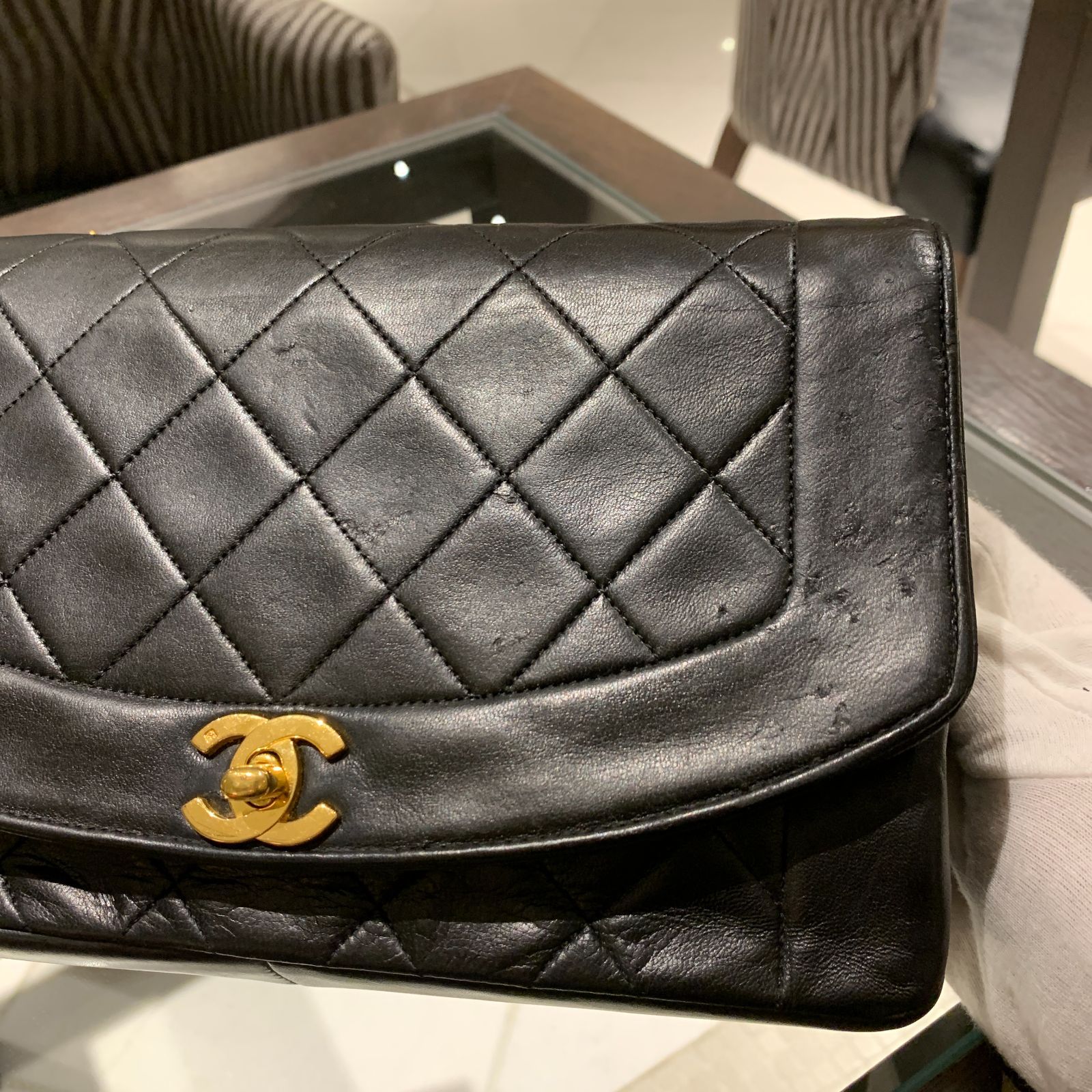 ◎本物 美品 CHANEL ダイアナ ターンロック マトラッセ ラムスキン 