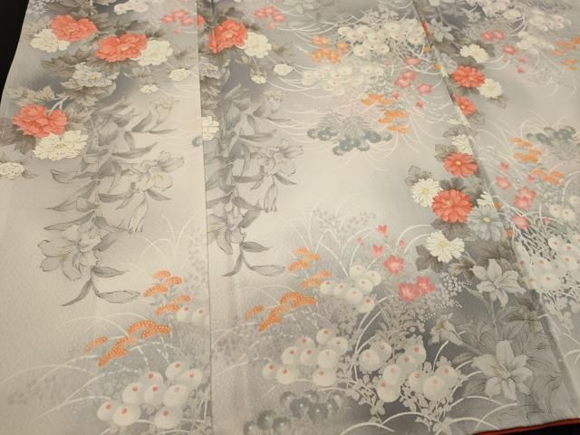 平和屋着物▽上質な紬　単衣　花蝶文　正絹　逸品　AABB2053fy 平和屋着物▽上質な紬 単衣 花蝶文 正絹 逸品 AABB2053fy 【公式通販】