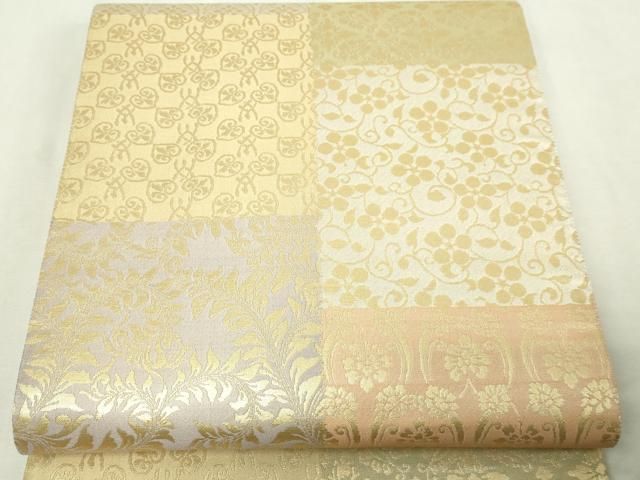 平和屋本店▼美しいキモノ」お馴染みのメーカー　となみ織物　六通柄袋帯　花唐草文　金銀彩　正絹　逸品　DABE9335sf 平和屋本店▽美しいキモノ」お馴染みのメーカー となみ織物 六通柄袋帯
