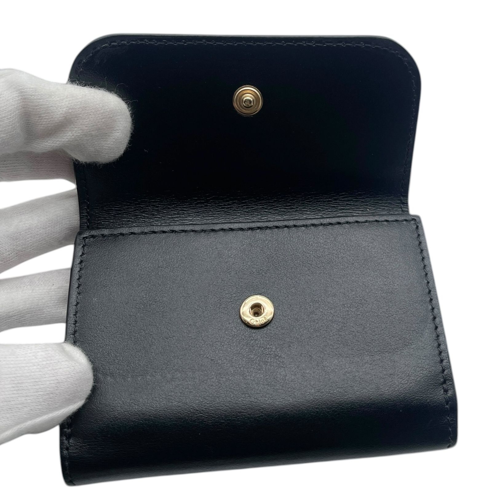 美品 Chloe クロエ 財布 三つ折り Cロゴ レザー ブラック 金具 