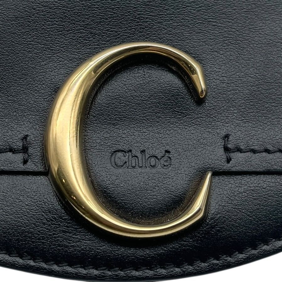 美品 Chloe クロエ 財布 三つ折り Cロゴ レザー ブラック 金具 