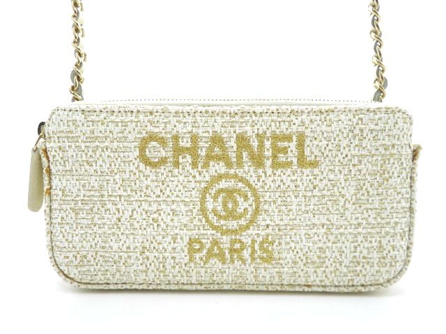 CHANEL シャネル ドーヴィルチェーンウォレット A81978 ショルダーバッグ
 ファブリック ベージュ レディース【中古】【473】 CHANEL シャネル ドーヴィルチェーンウォレット A81978 ショルダー