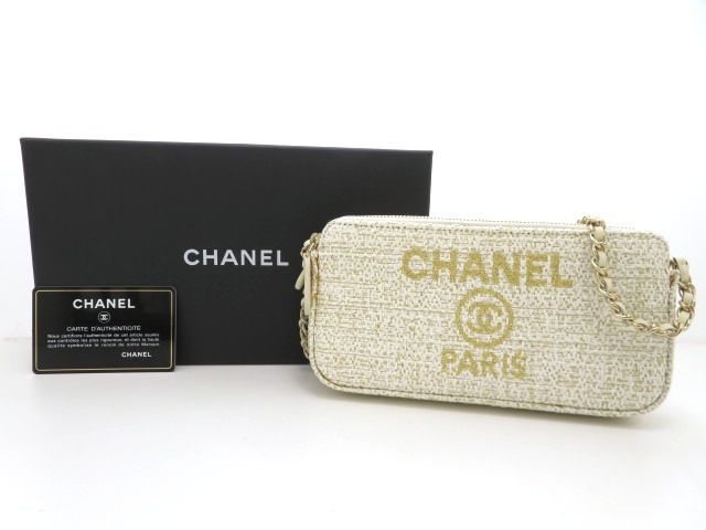 CHANEL シャネル ドーヴィルチェーンウォレット A81978 ショルダーバッグ
 ファブリック ベージュ レディース【中古】【473】 楽天市場】CHANEL シャネル ドーヴィルライン チェーンウォレット 長