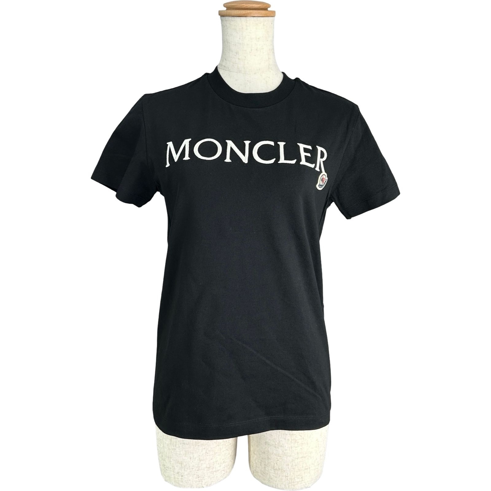 モンクレール MONCLER ロゴ刺繍半袖シャツ ブラック コットン レディース 半袖シャツ