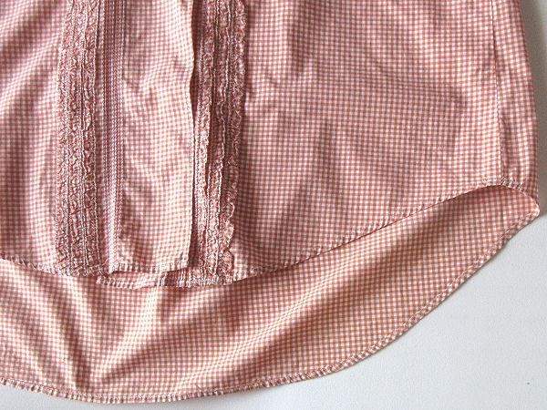 ピンクハウス　フード付きチェックシャツ　ピコフリル　ピンタック　リボン　ロゴ刺繍 PINK HOUSE - ピンクハウス フード付きチェックシャツ ピコフリル