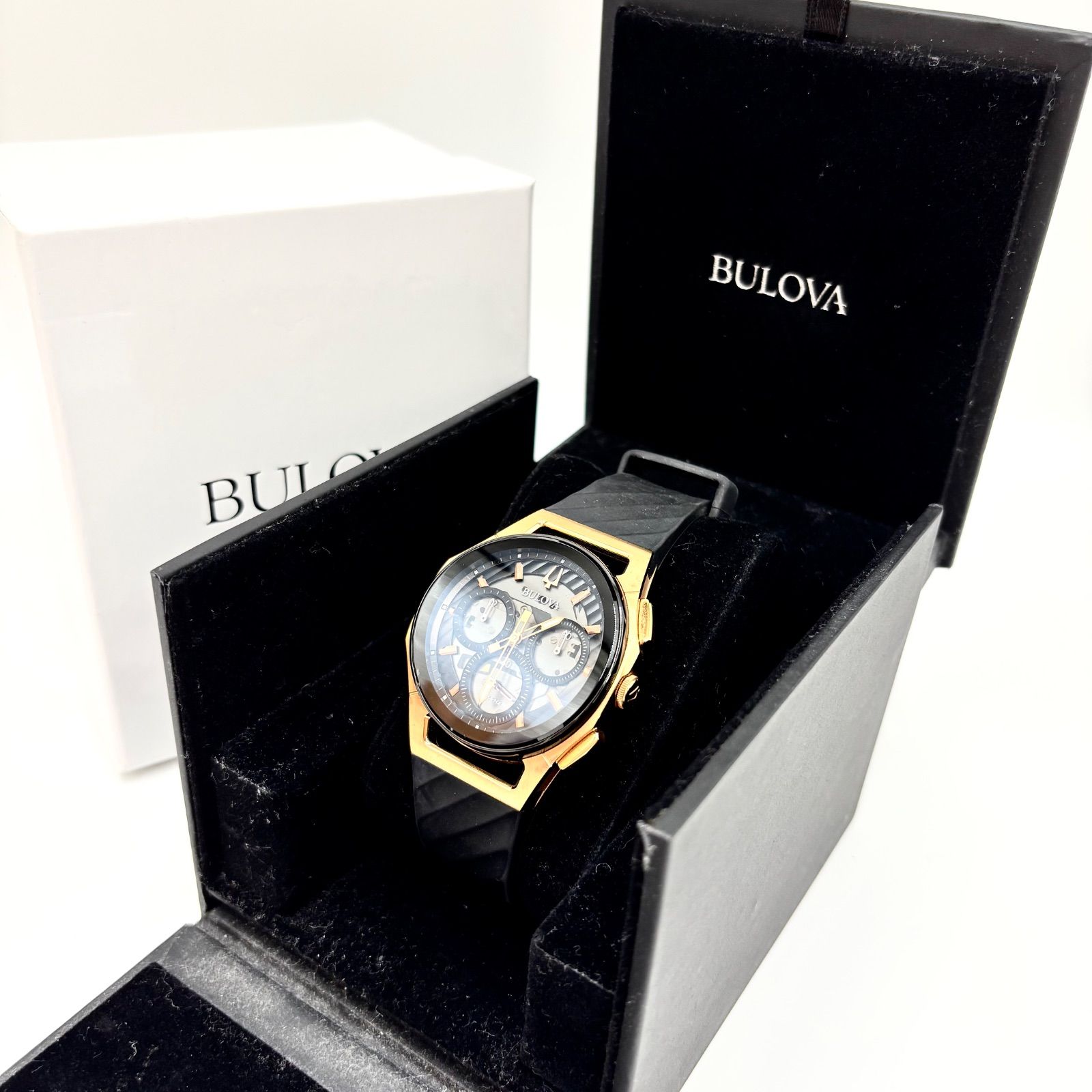 稼働/極美品/箱付き】BULOVA/ブローバ 腕時計 CURV/カーブ クロノ 