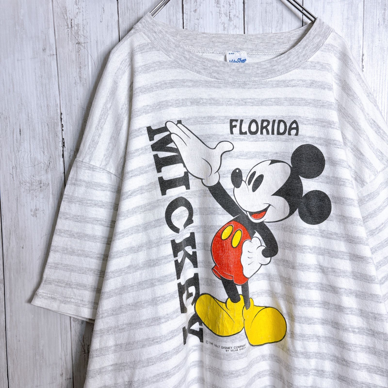 【入手困難】90s Disney Vintage USA製 古着 Velva sheen ミッキーマウス ボーダー 半袖Tシャツ #t