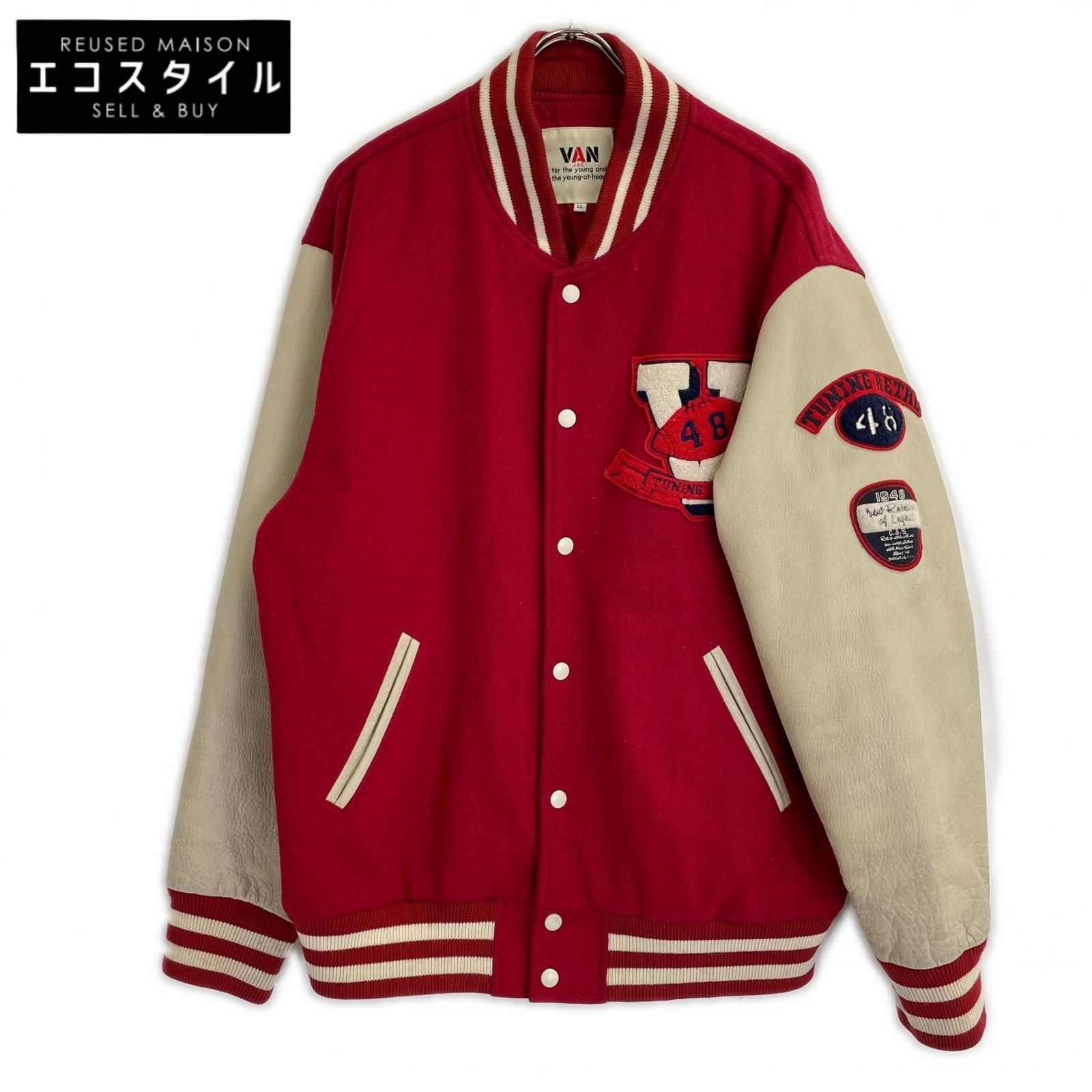 鶺*鴒様 VAN JACKET INC. スタジャン レッド/ベージュ VAN JACKET ヴァンジャケット EJCA-17 ﾚｯﾄﾞ 48TUNING RETRO ｽﾀｼﾞｬﾝ LL
