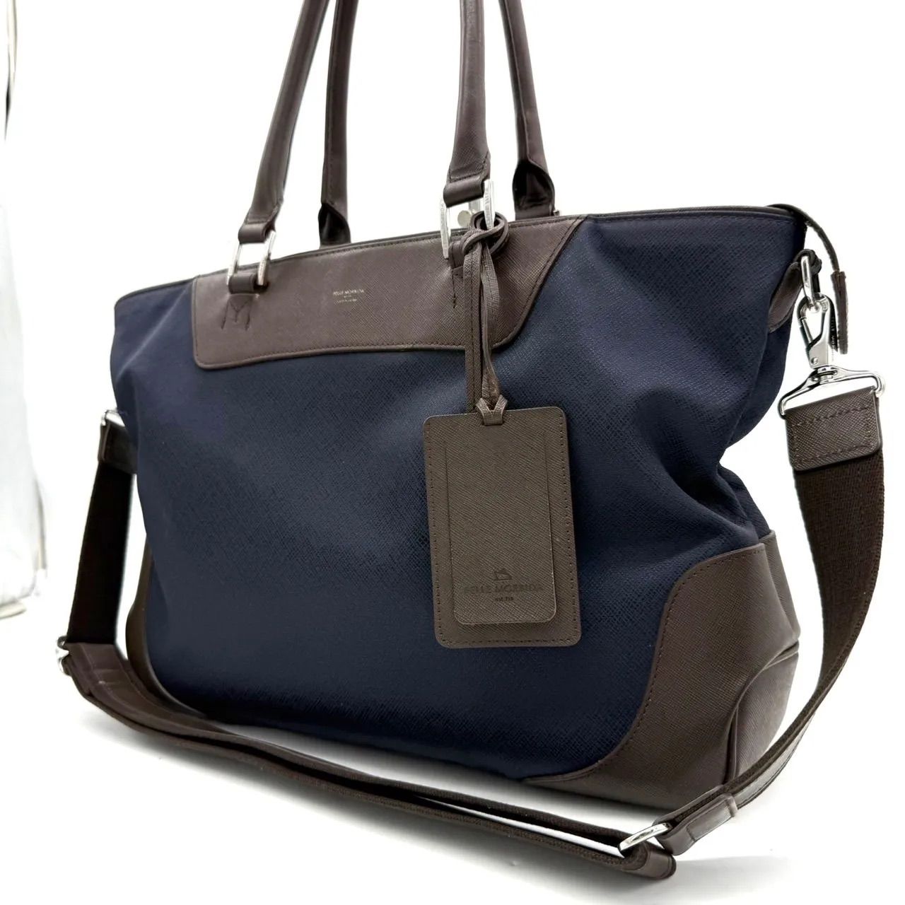 【美品】ペッレモルビダ トートバッグ　2way A４収納　ネイビー　ビジネス ペッレモルビダ トートバッグ 2way A4 ビジネス ネイビー ブラウン