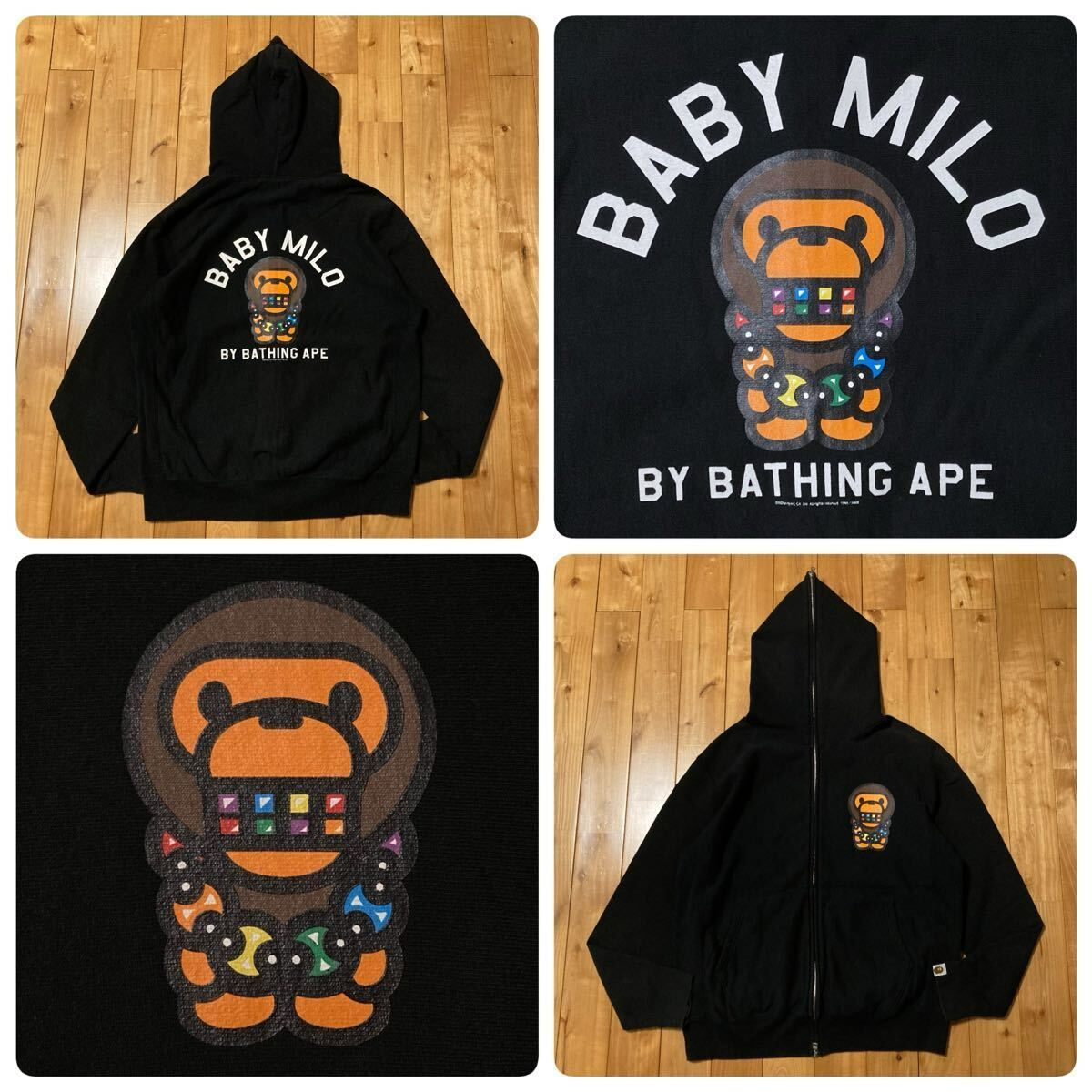 A BATHING APE マイロドット フルジップパーカー M 総ロゴ マイロ フルジップ パーカー Mサイズ ブラック a bathing ape BAPE