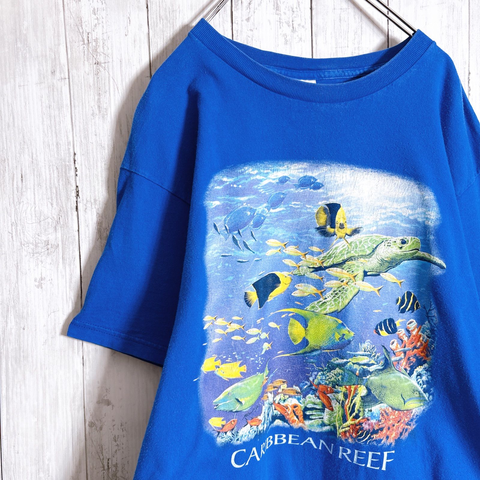 入手困難】90s Vintage 古着 海の生き物 アニマル 動物 ブルー 半袖T 