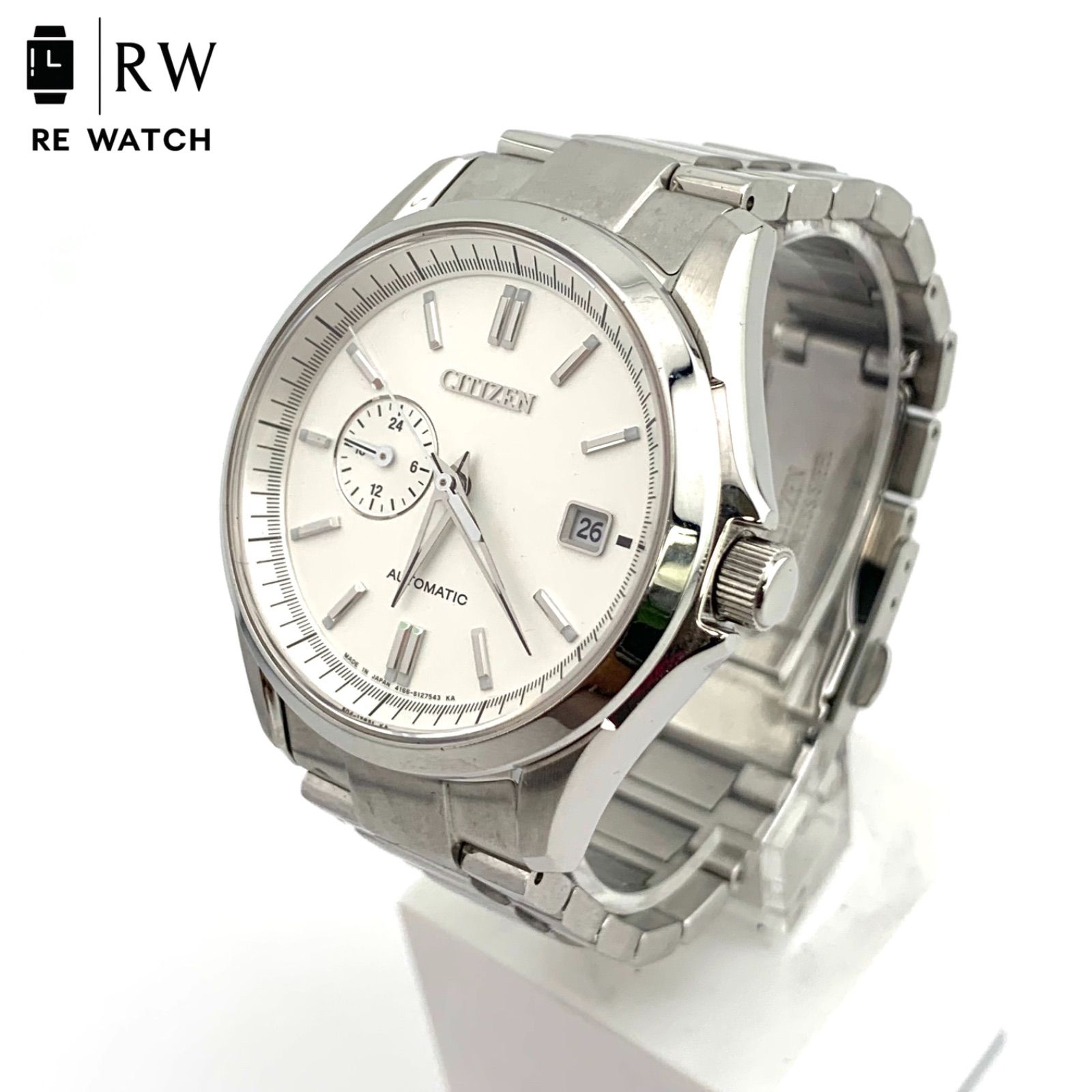 CITIZEN 4166 自動巻き 時計 シルバー/ホワイト-買い純正品