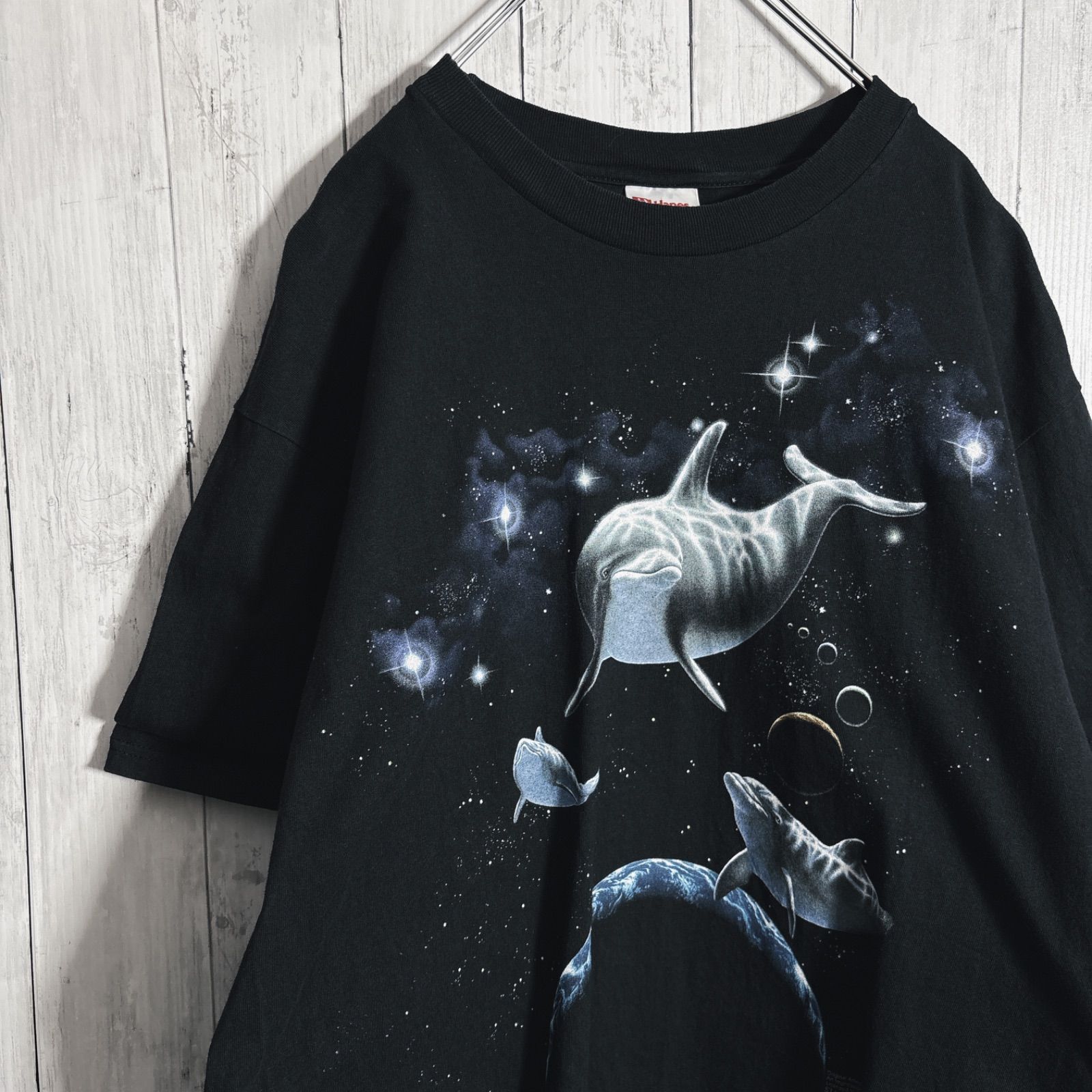 【入手困難】90s Vintage 古着 ブラック アニマル 動物 イルカ 海の生き物 半袖Tシャツ #046
