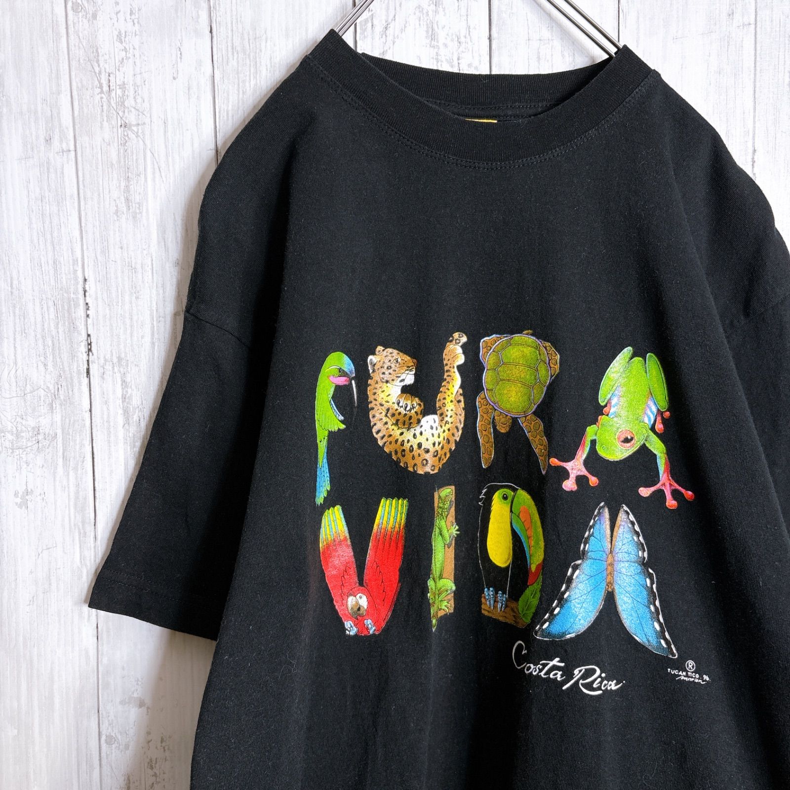 【入手困難】90s Vintage 古着 Pura Vida プラ･ヴィダ アニマル 動物 ブラック 半袖Tシャツ #y200