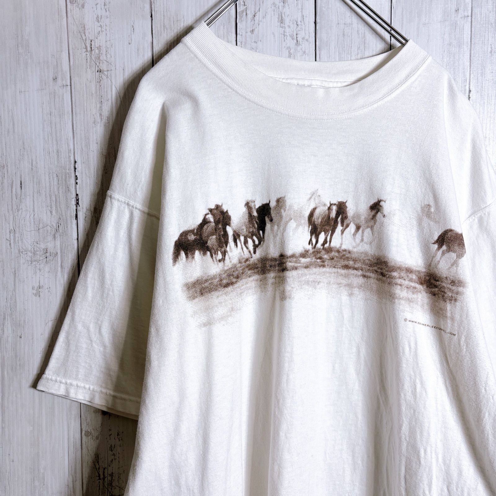 【まとめ購入大歓迎】90s Vintage 古着 FRUIT OF THE ROOM 馬 プリント 動物 半袖Tシャツ #108