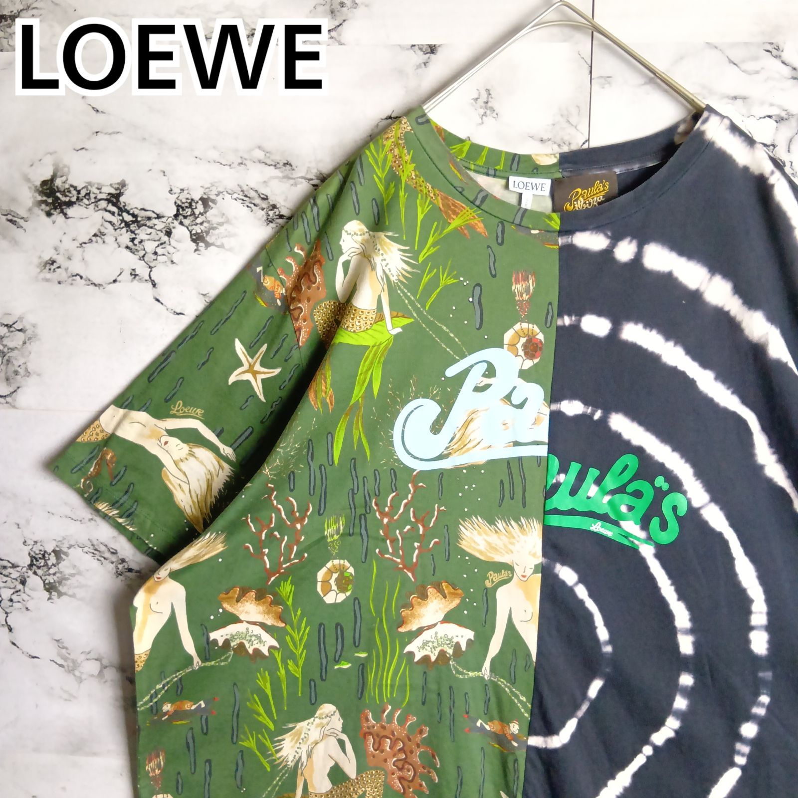 [LOEWE] ロエベ パウラズイビザ Tシャツ ハーフ＆ハーフ 総柄 タイダイ マーメイド 希少 逸品 完売モデル 入手困難 半袖 オーバーサイズ メンズ レディース ユニセックス 高級 ストリート
