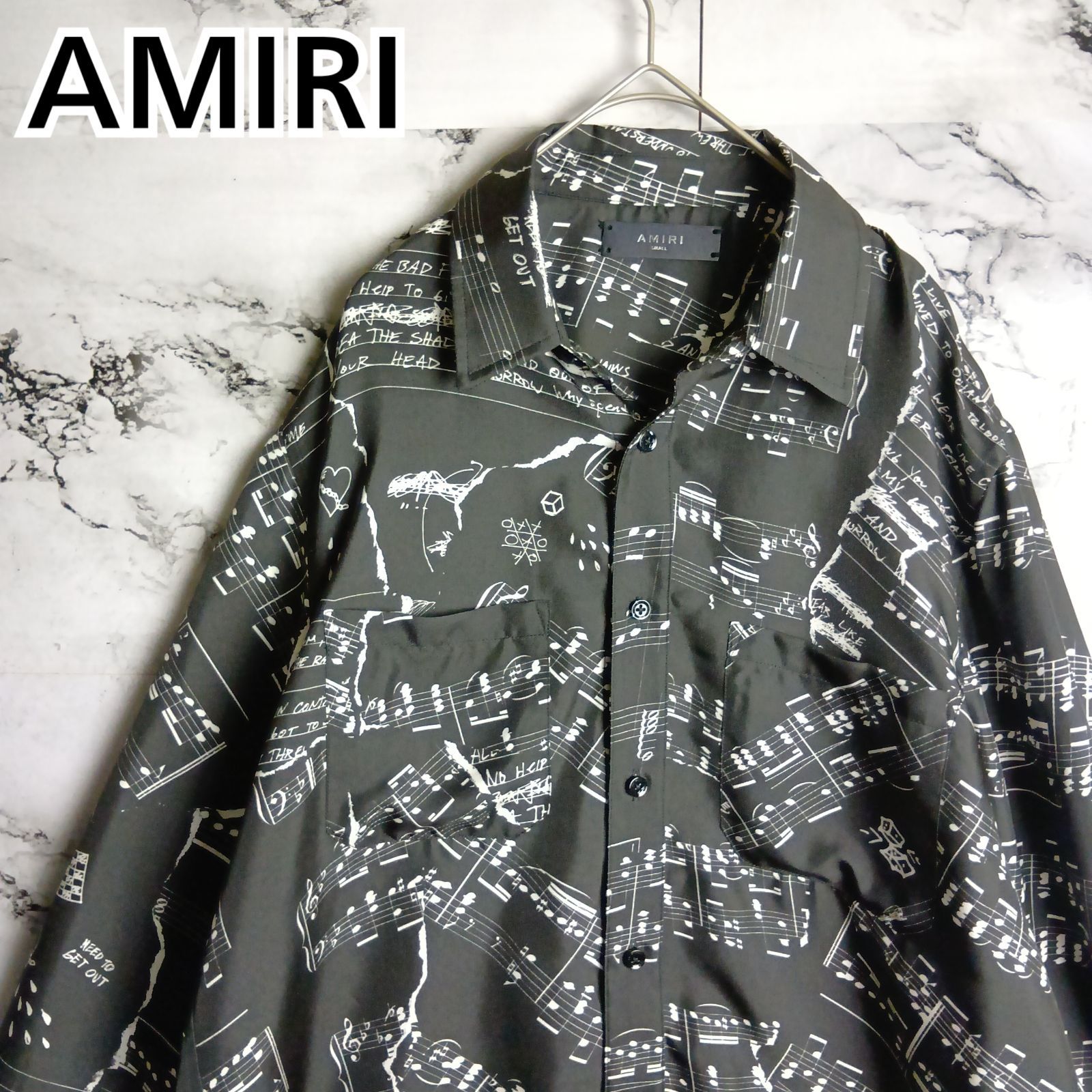 [AMIRI] アミリ 長袖シャツ シルク 100% 星座 総柄 スタープリント グレー 希少 逸品 完売モデル 入手困難 イタリア製 高級 ストリート メンズ トップス 絹 LA セレブ愛用