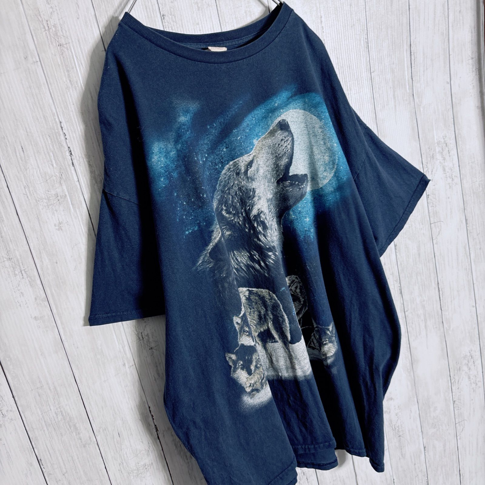 入手困難】00s Vintage 古着 ウルフ 狼 ネイビー 半袖Tシャツ #1047 
