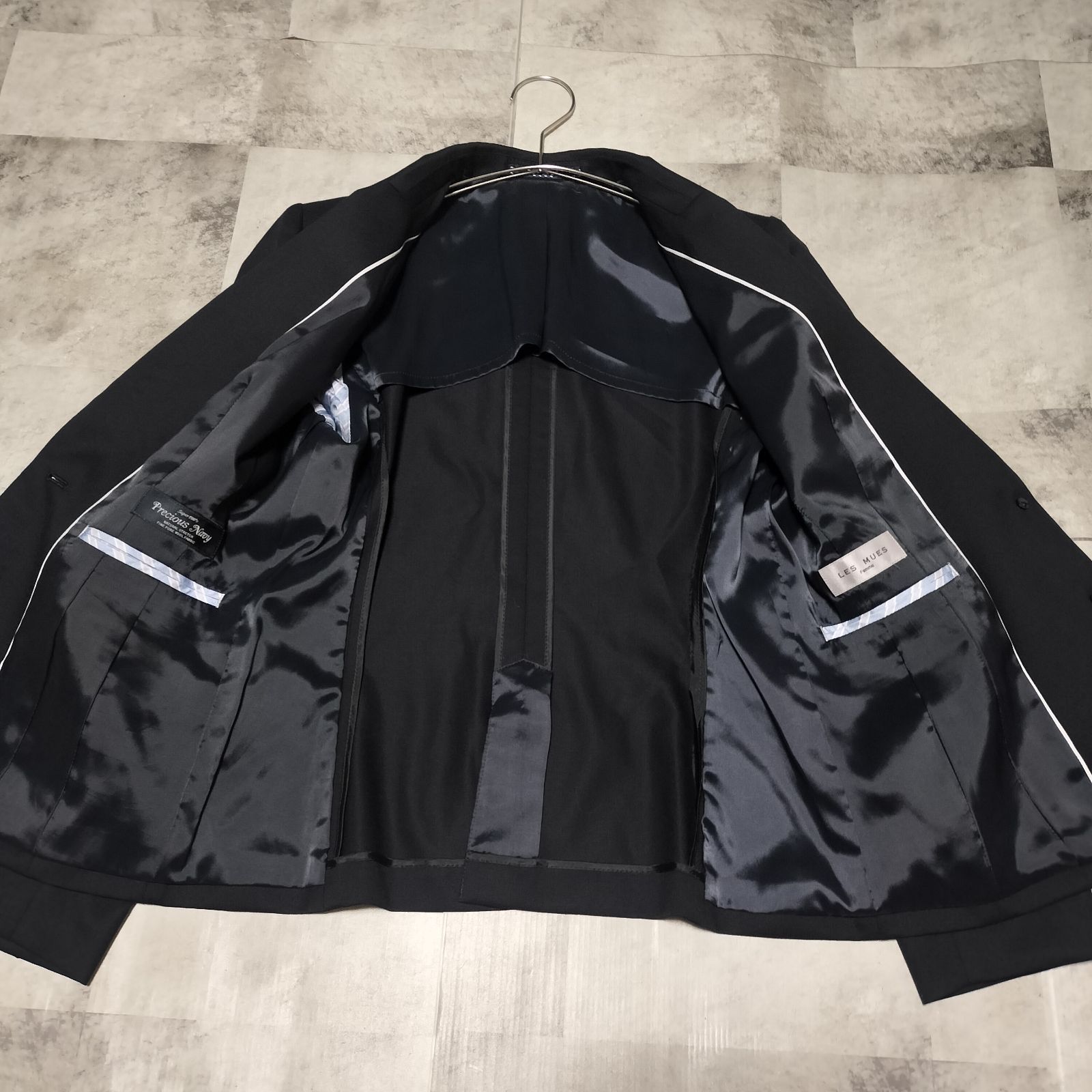 未使用 AB7 AOKI LES MUES スーツ セットアップ 3点 2パンツ 洗える ストレッチ スリーピーススーツ 紺無地 LES MUES