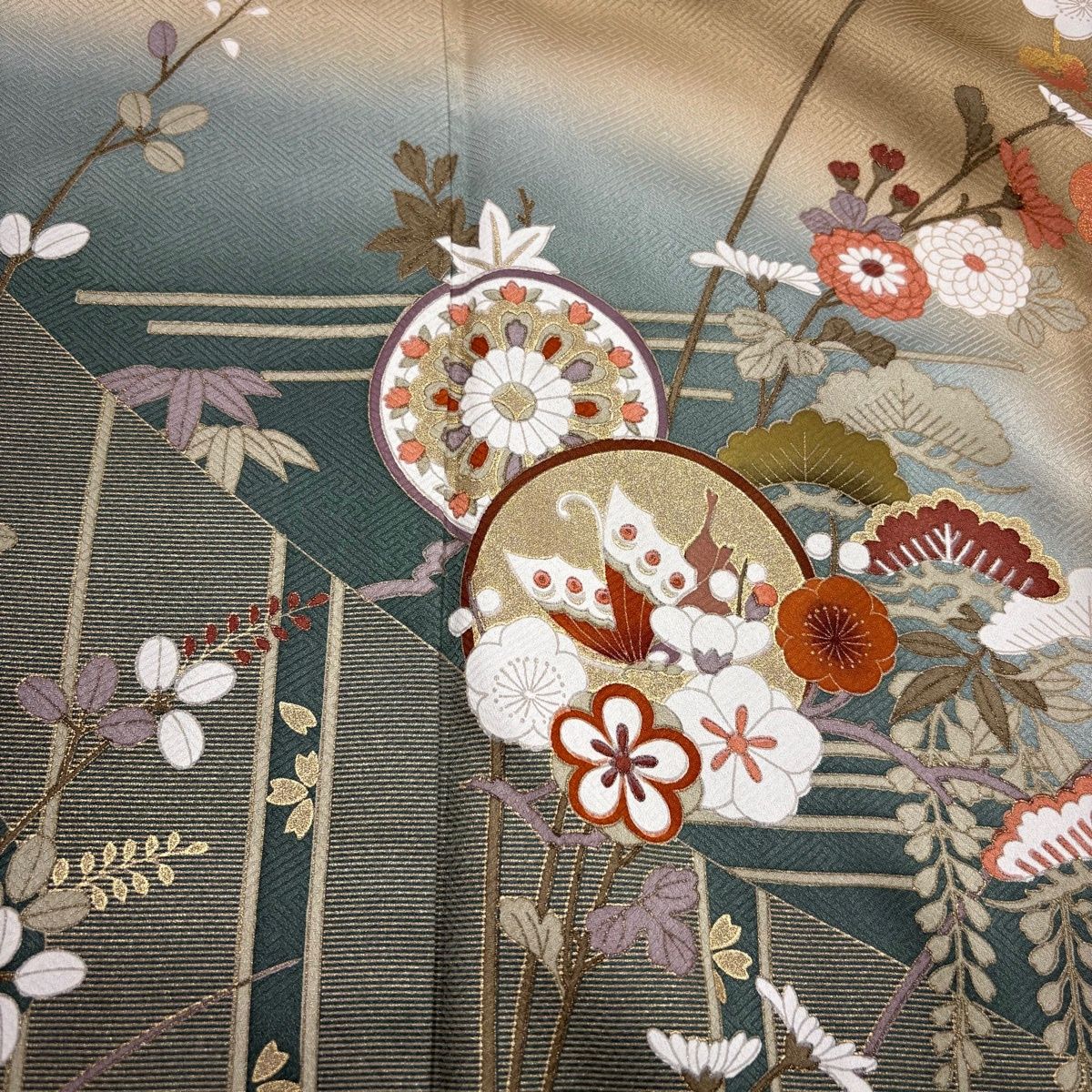 訪問着 身丈161cm 裄丈65cm M 袷 菊 蝶 金彩 ぼかし 灰紫 正絹 秀品