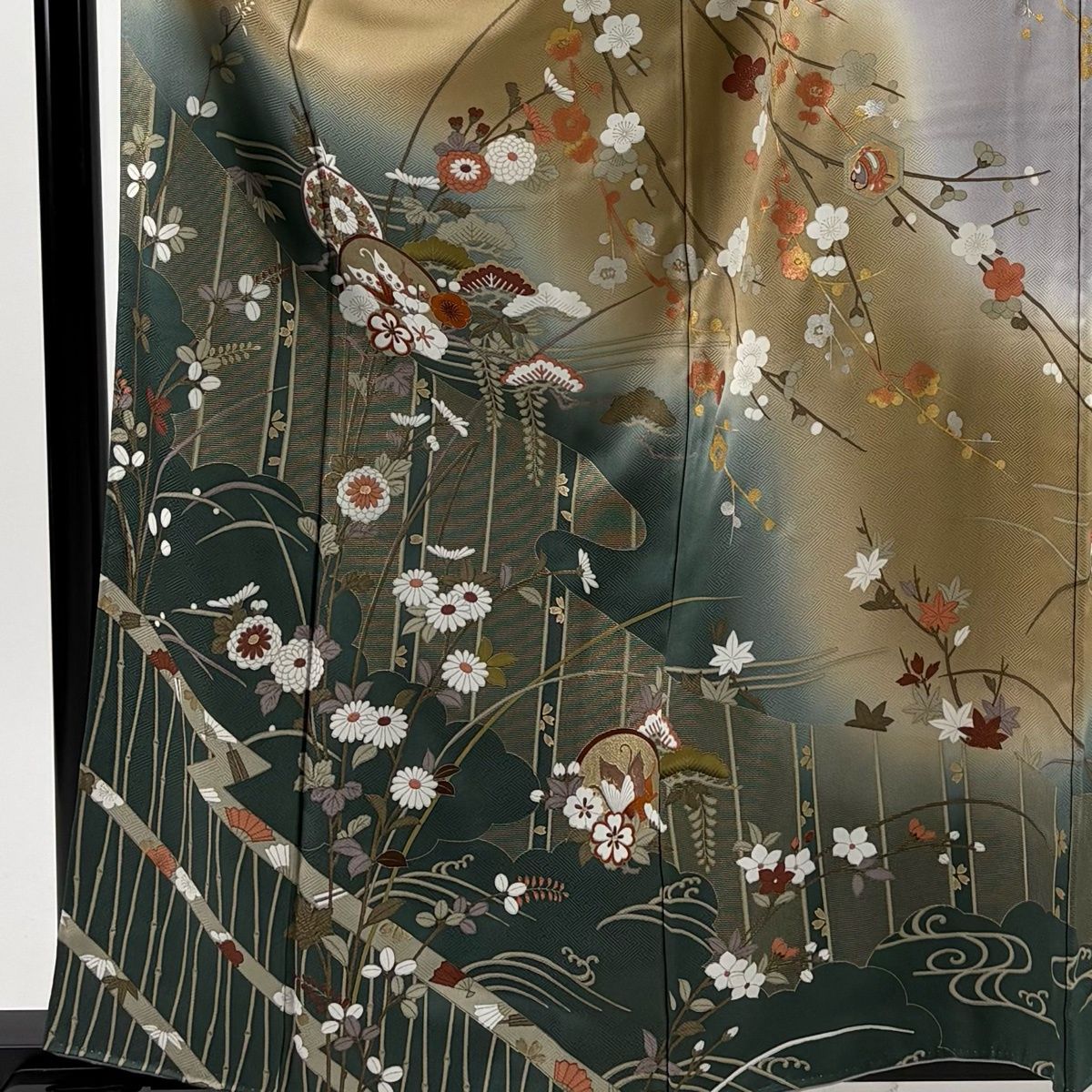 訪問着 身丈161cm 裄丈65cm M 袷 菊 蝶 金彩 ぼかし 灰紫 正絹 秀品