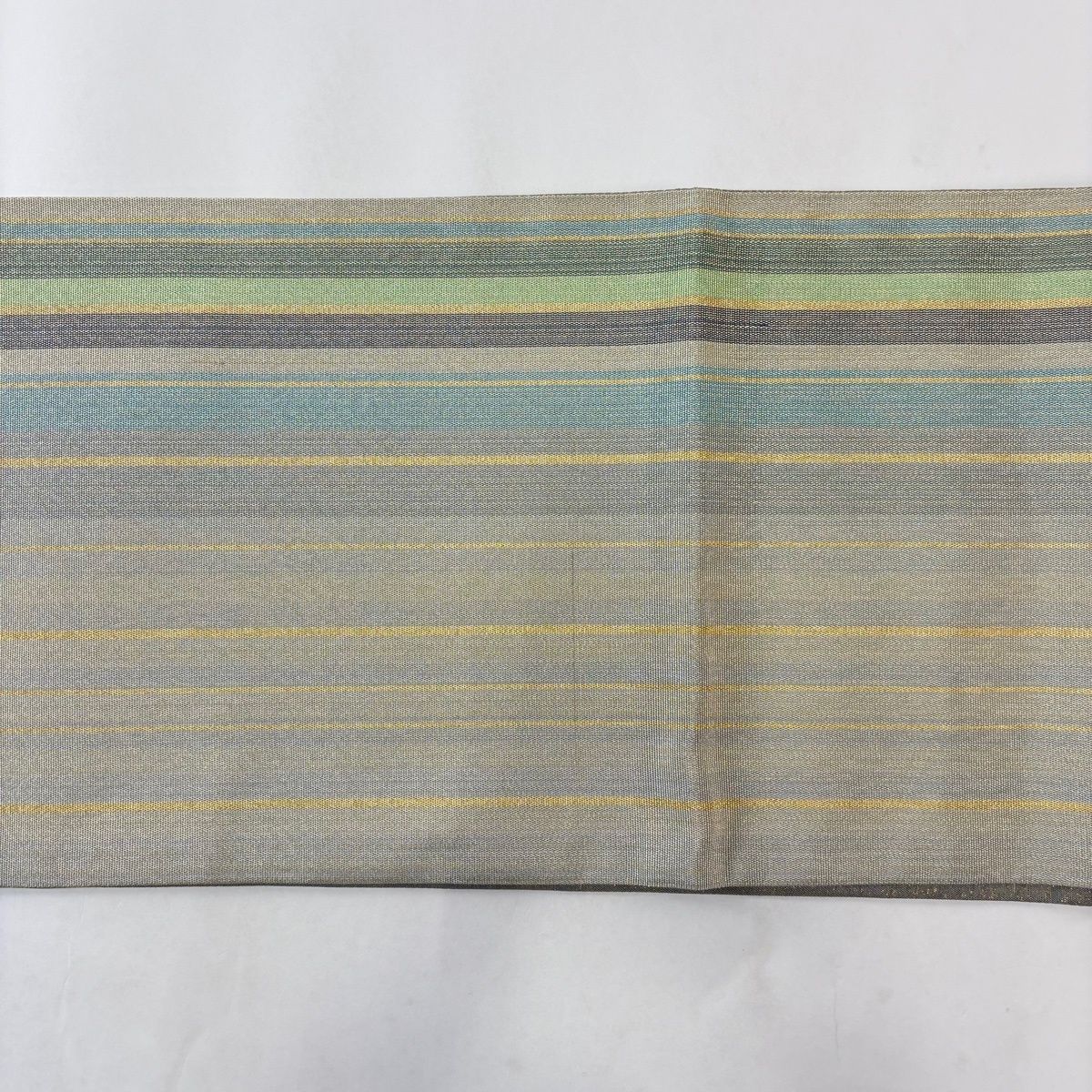 美品】 袋帯 秀品 縞 金糸 灰緑 お太鼓柄 正絹 【中古】 - メルカリ