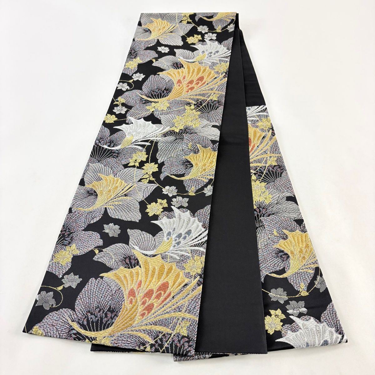 美品】 袋帯 秀品 草花 金銀糸 箔 黒 六通 正絹 【中古】 - メルカリ