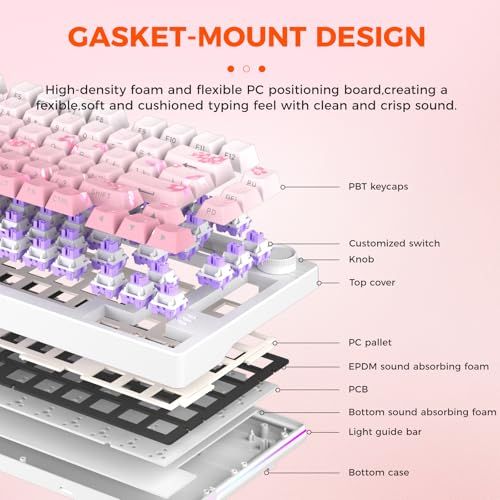 新品】DAREU EK75PRO メカニカルキーボード 無線 桜/ピンク テンキー