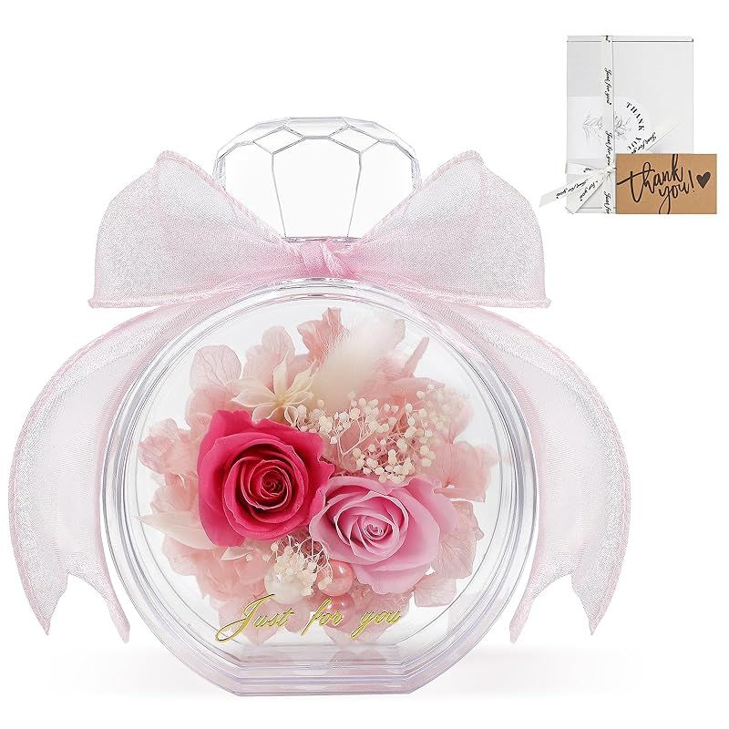 【新品】 SENJWARM プリザーブドフラワー プレゼント 女性 誕生日 母の日 枯れない花 永遠の花 枯れない本物の薔薇 退職祝い アレンジメント 2輪の薔薇 カード＆手提げボックス付き 敬老の日 記念日 フラワーギフト ピンク 0