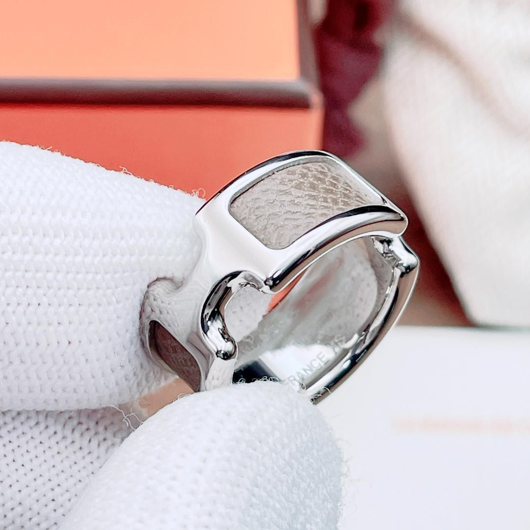 ◇エルメス◇ HERMES オランプ リング XS レザー シルバー エトゥープ