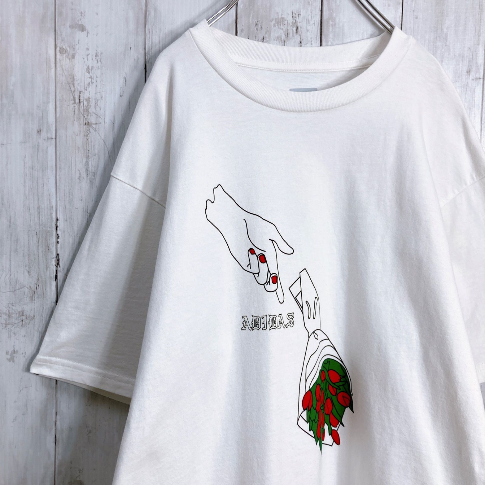 【入手困難】adidas originals 花束 バラ 薔薇 ホワイト 半袖Tシャツ #2103