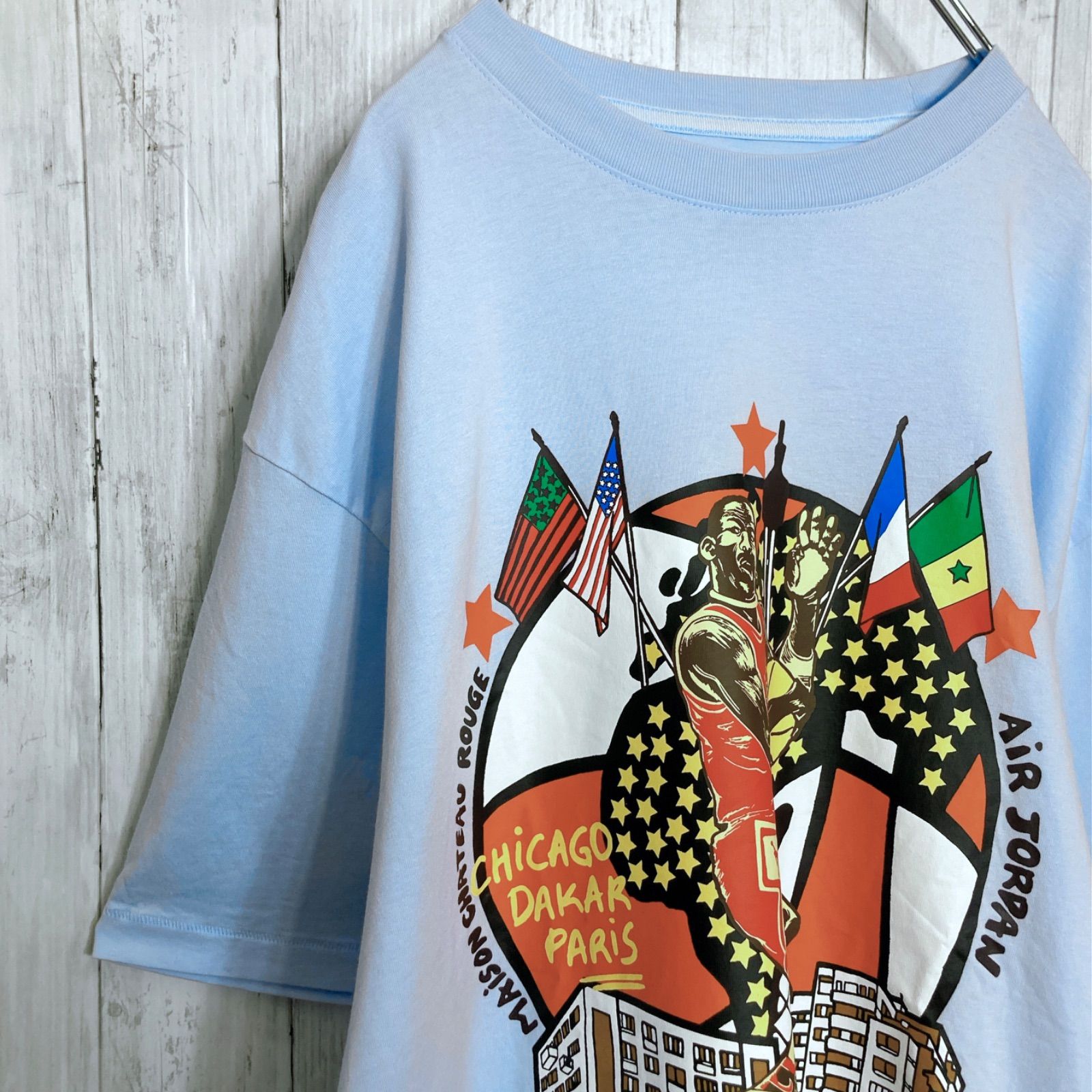 【まとめ購入大歓迎】ナイキ ジョーダン NIKE JORDAN BRAND ウォッシュブルー デカロゴプリント 半袖Tシャツ #2450