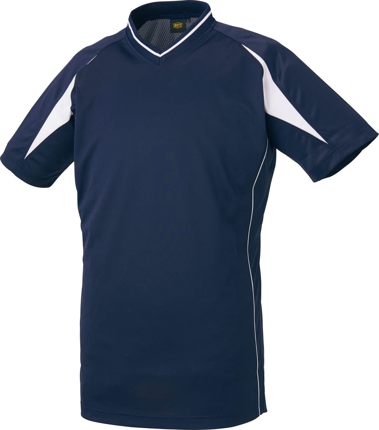 新品 ゼット(ZETT) 野球 Vネックベースボールシャツ ベースボールTシャツ ネイビー×ホワイト(2911) 2XOサイズ BOT761