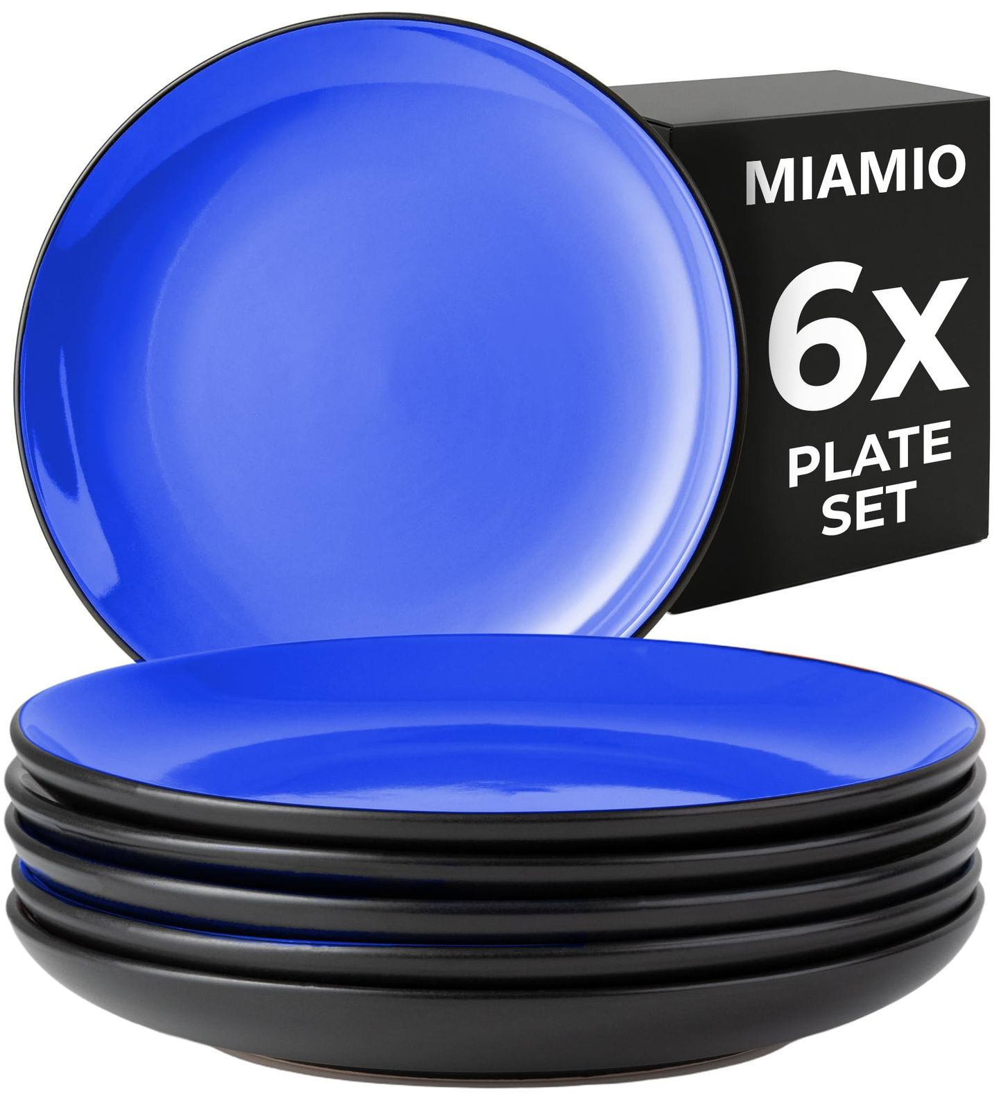 新品 MIAMIO 6 x 21 cm プレート/ディナープレートセット ストーンウェア セラミック 食器セット - Le Papillon コレクション (ブルー)