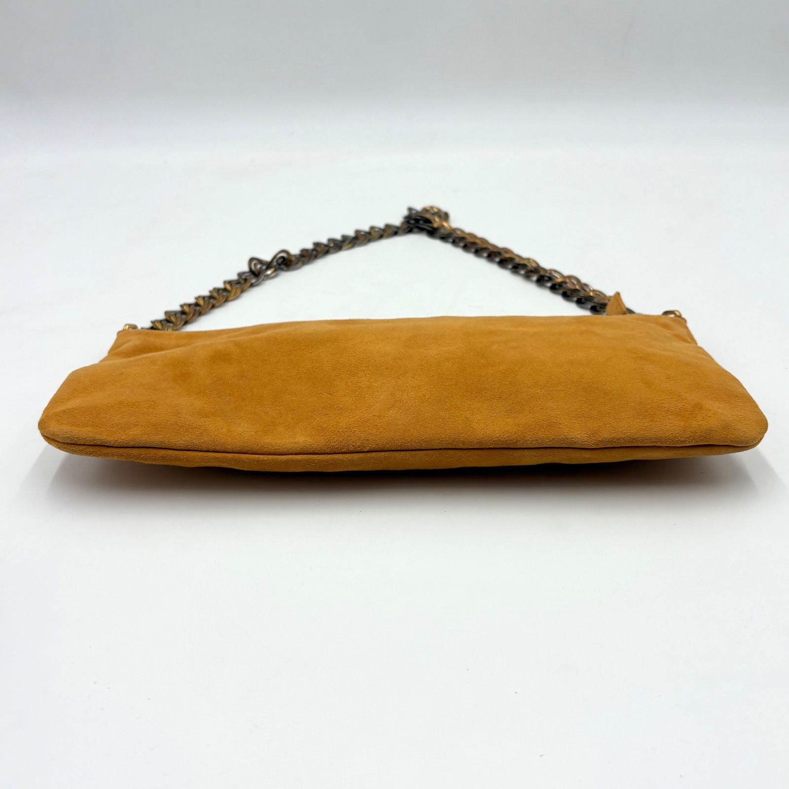 Auth PRADA Y2K CAMOSCIO EASY Logo Suede Chain Shoulder Bag Beige 