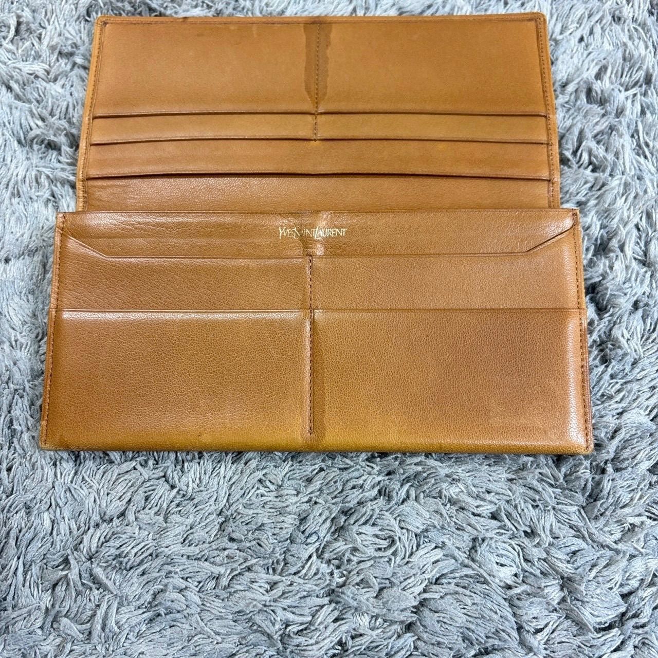 YVES SAINT LAURENT イヴサンローラン 長財布 レザー ブラウン - メルカリ