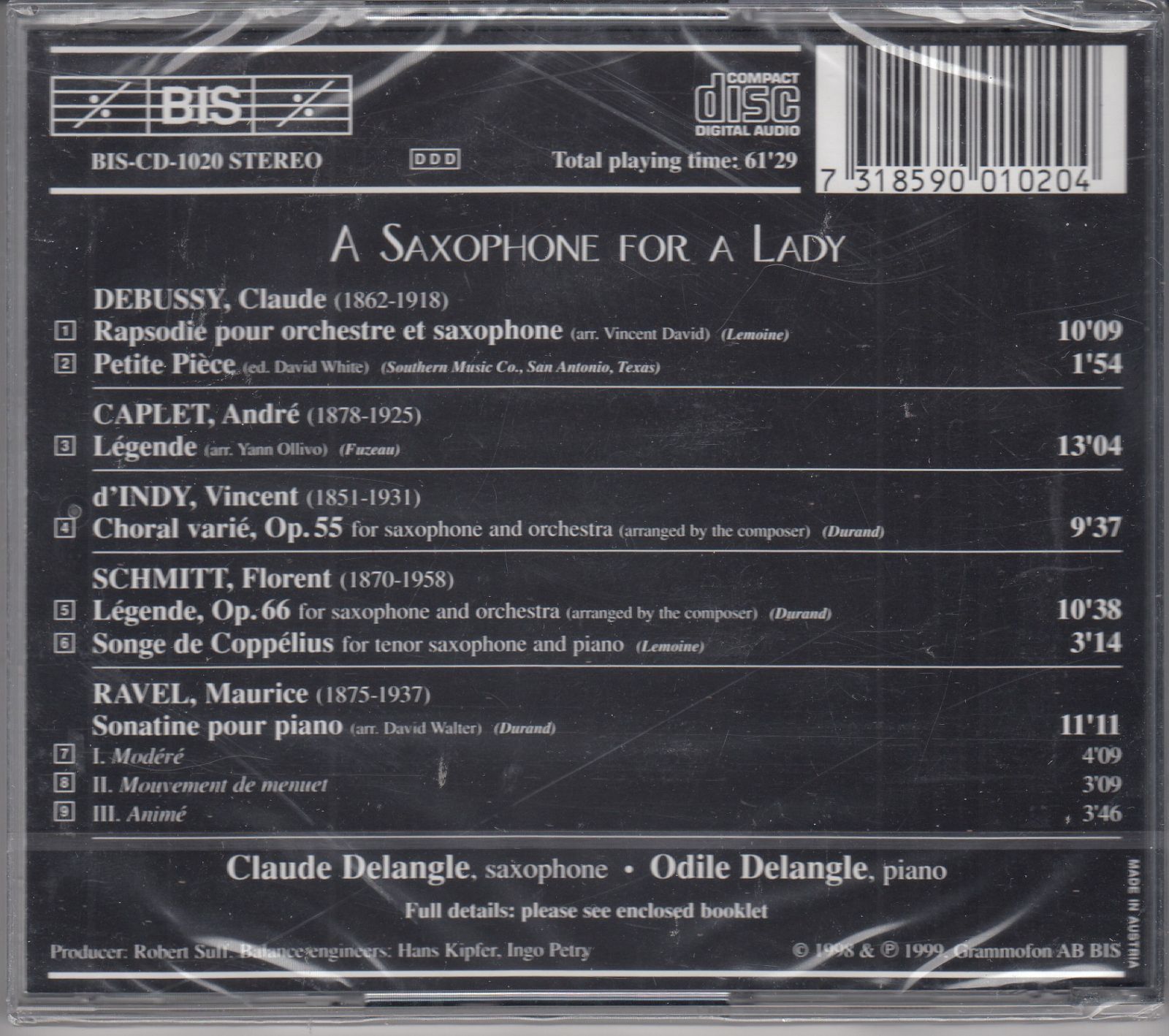 CD/Bis]ドビュッシー(1862-1918)[ダヴィッド編]:管弦楽とサクソフォン